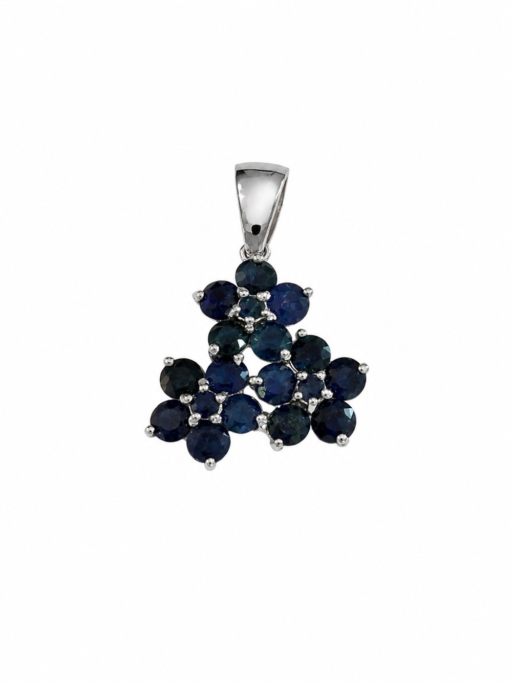 Sterling Silver Sapphire Floral Cluster Pendant New